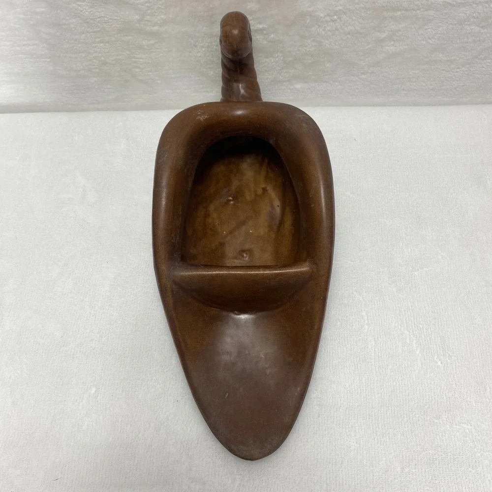 VTG Brown Ceramic Cornucopia Horn of Plenty‎ Vase Planter Table Decor D475